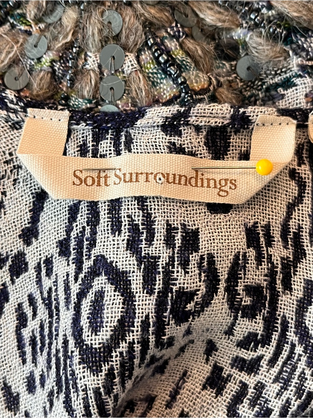 Soft Surroundings Boho Navy and Cream Textured Fringe Kimono S/M - Picture 6 of 9